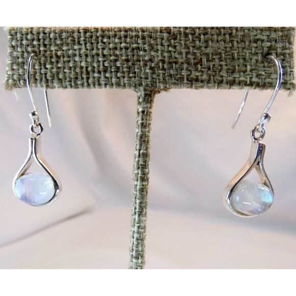 Sterling Silver & AAA Rainbow Moonstone Earrings Modernist Glowing - Picture 2 of 8